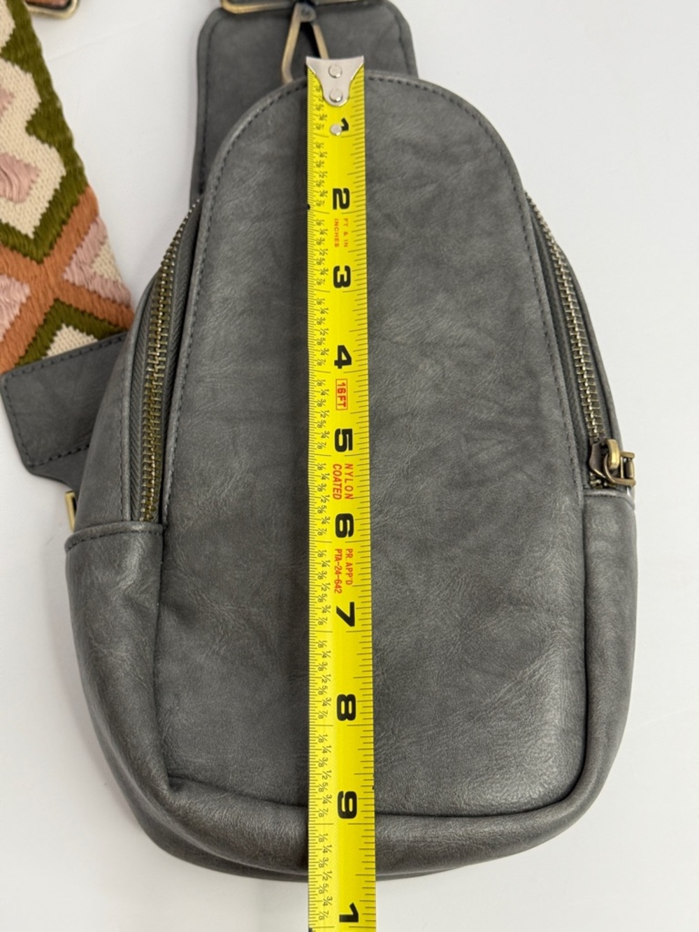 Gray Small Sling Crossbody Bag w/ Patterned Strap - Picture 9 of 10